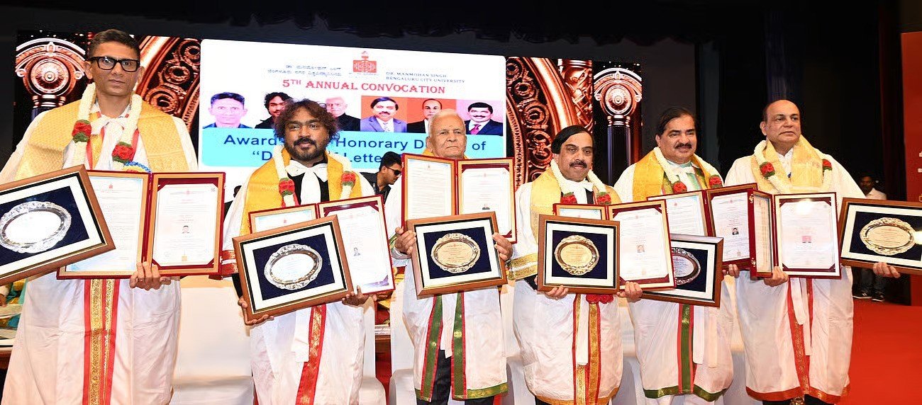 ಬೆಂಗಳೂರು ನಗರ ವಿವಿ ಗೌರವ ಡಾಕ್ಟರೇಟ್: ಅರ್ಜುನ್ ಜನ್ಯಾ, ವೆಂಕಟೇಶ್ ಪ್ರಸಾದ್ ಸೇರಿ ಆರು ಸಾಧಕರಿಗೆ ಸನ್ಮಾನ; ಎಂ. ಬಿ. ಪಾಟೀಲ್ ಅಭಿನಂದನೆ